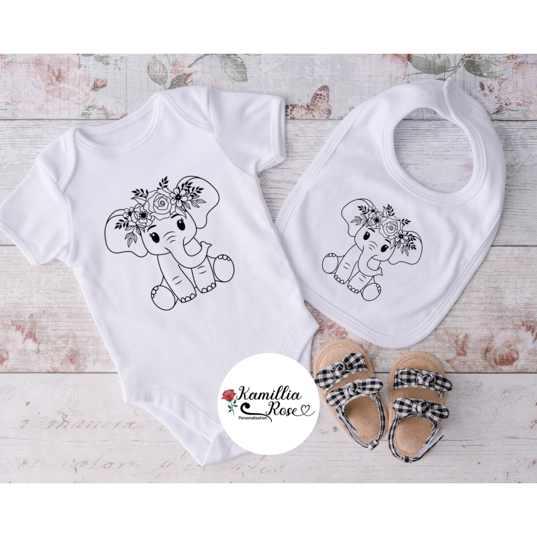 Elephant Baby Vest & Matching Bib Set