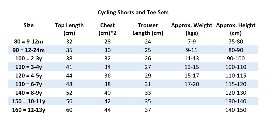 Children’s Cycling Shorts & Tee Sets - Kids Tales Range