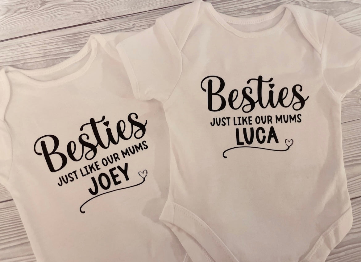 Besties, just like our mums - Personalised Baby Vest