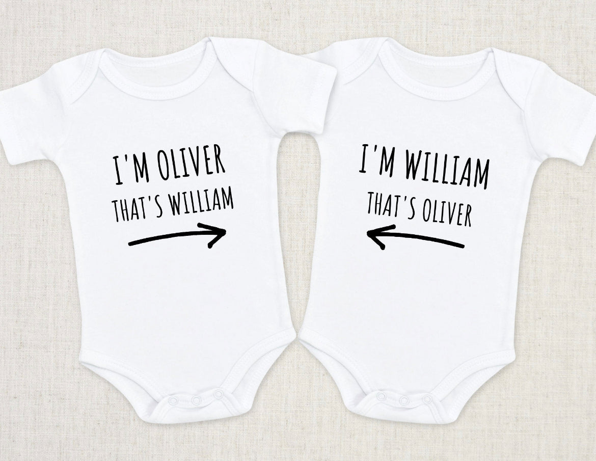 I’m “name” & that’s “name” - Twin Baby Vests