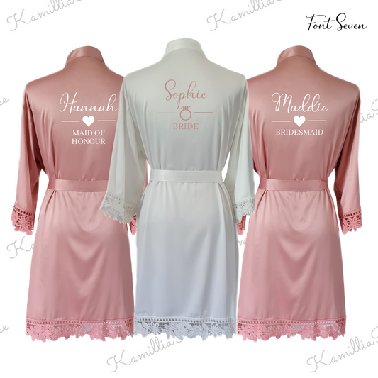 Kids Satin Bridal Robes with Lace Edges